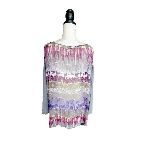 John Mark Scoop Neck Long Sleeve Tunic Top in Multi- Colors - Size Large - Picture 2 of 4